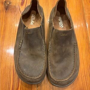 OluKai boys Dark Brown Leather Loafers